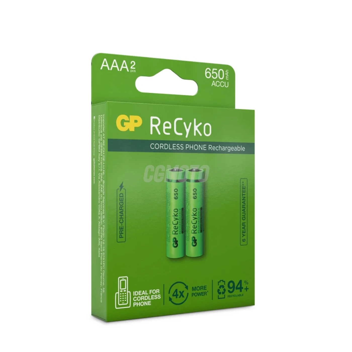 2 baterias recarregáveis NIMH AAA 1,2 V Recyko 650 mAh