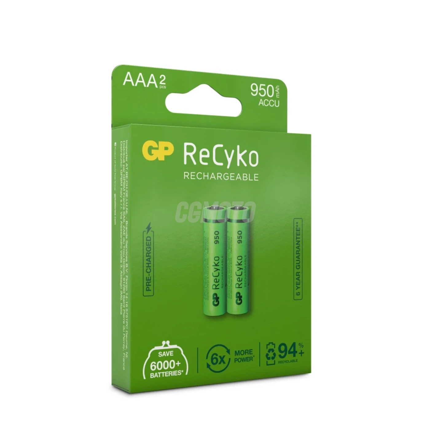 2 baterias recarregáveis NIMH AAA 1,2 V Recyko 950 mAh