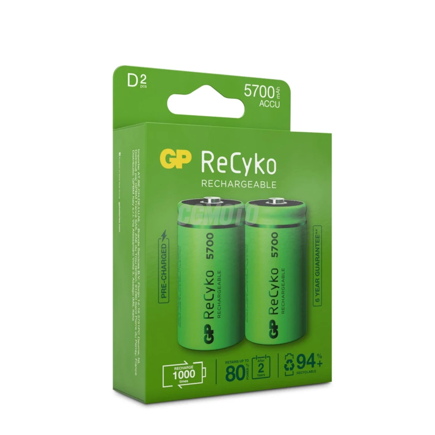 2 baterias recarregáveis NIMH D 1,2 V Recyko 5700 mAh