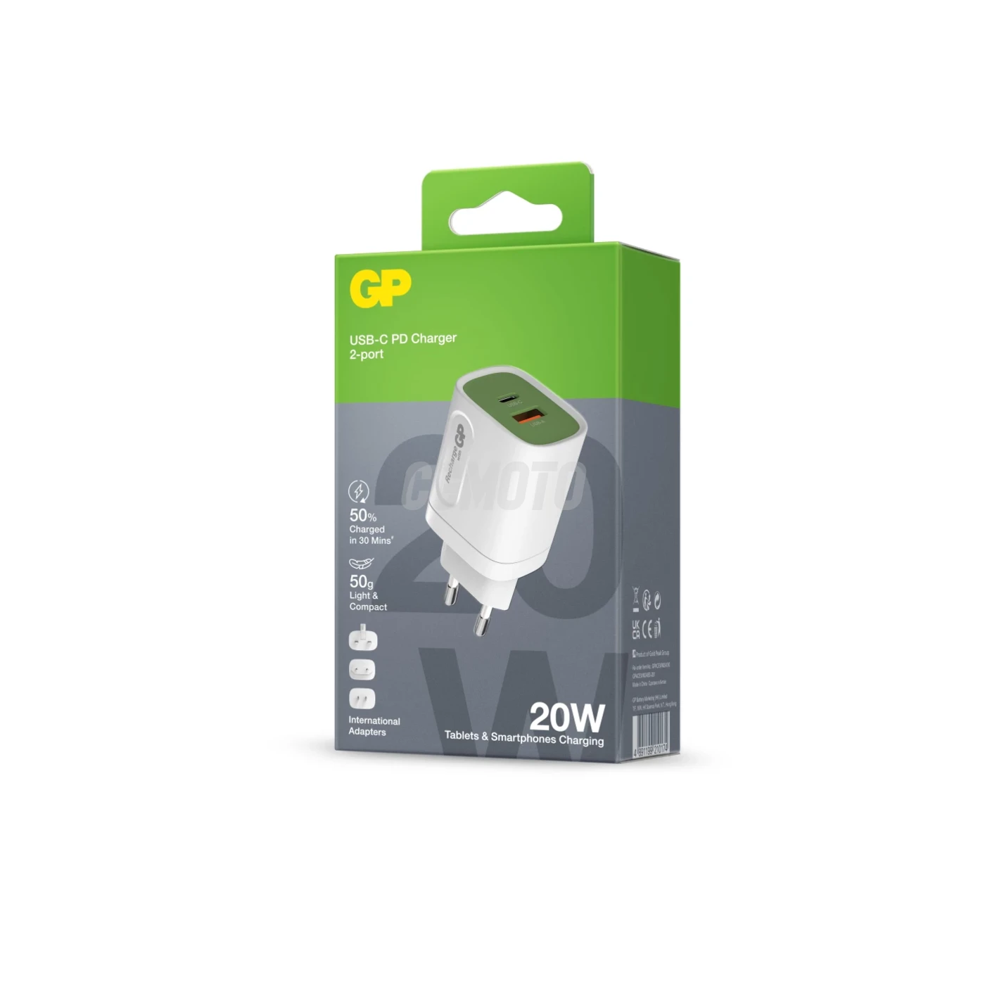 20W PD Wallcharger 1xUSB-C + 1xUSB-A