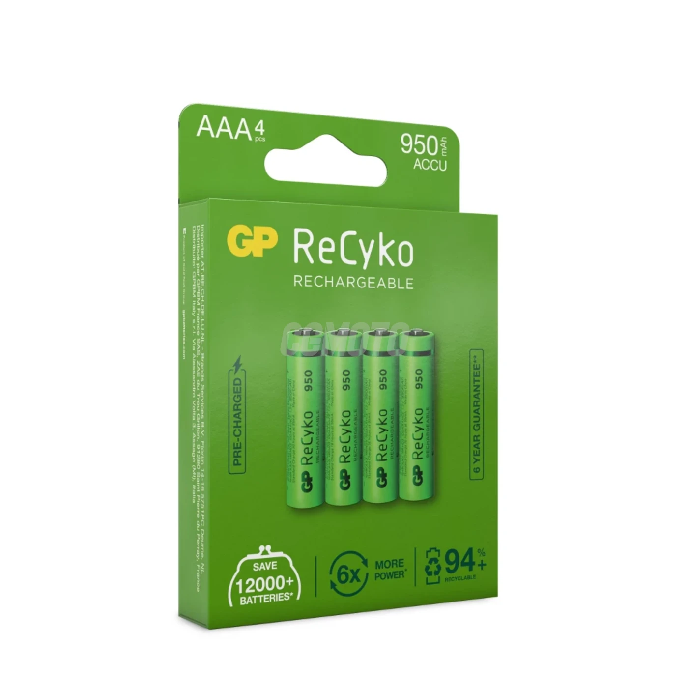 4 baterias recarregáveis NIMH AAA 1,2 V Recyko 950 mAh