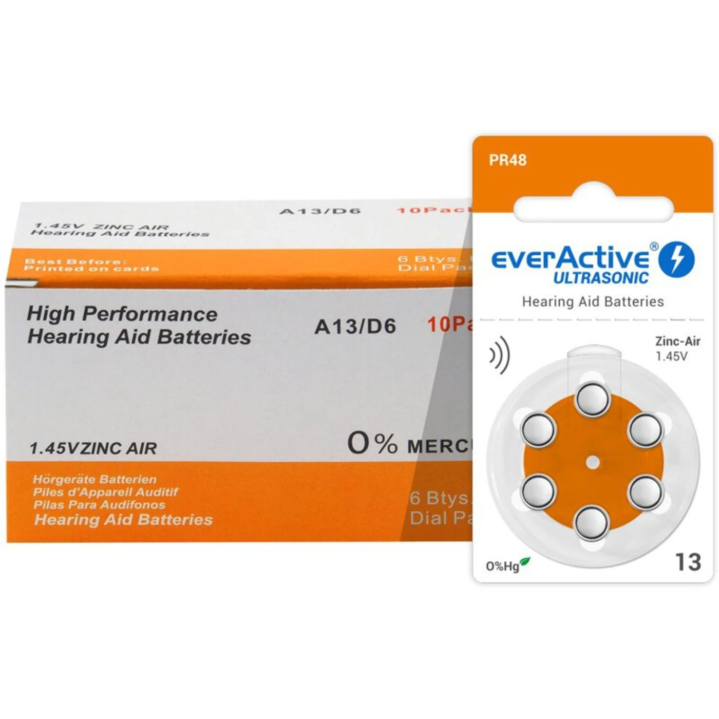 6 baterias auditivas de zinco-ar 13 1,45 V Ultrasonic 