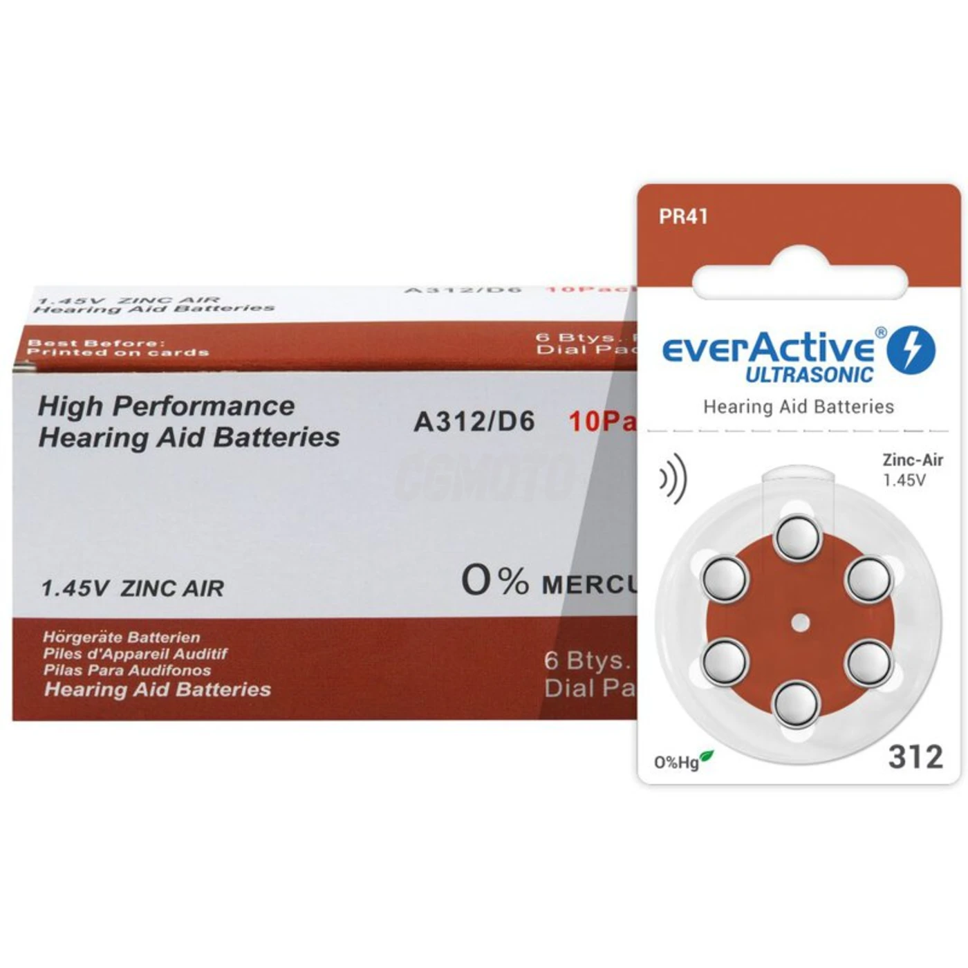 6 baterias auditivas de zinco-ar 312 1,45 V Ultrasonic 
