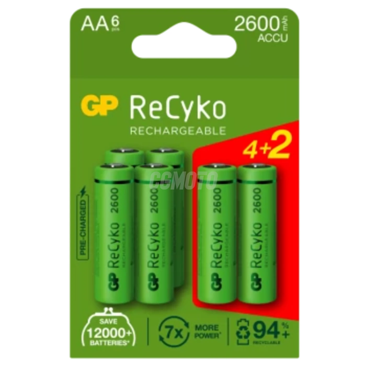 Blister de 6 pilhas recarregável Recyko+ AA 2600mAh