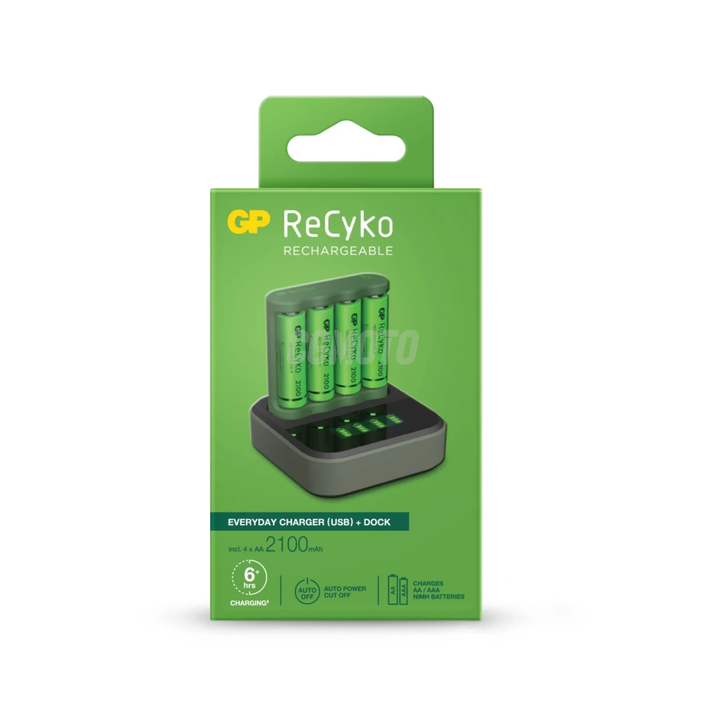 Carregador 6 horas GP B421 (USB) + 4 pilhas NiMH AA 2000 mAh + estação D451