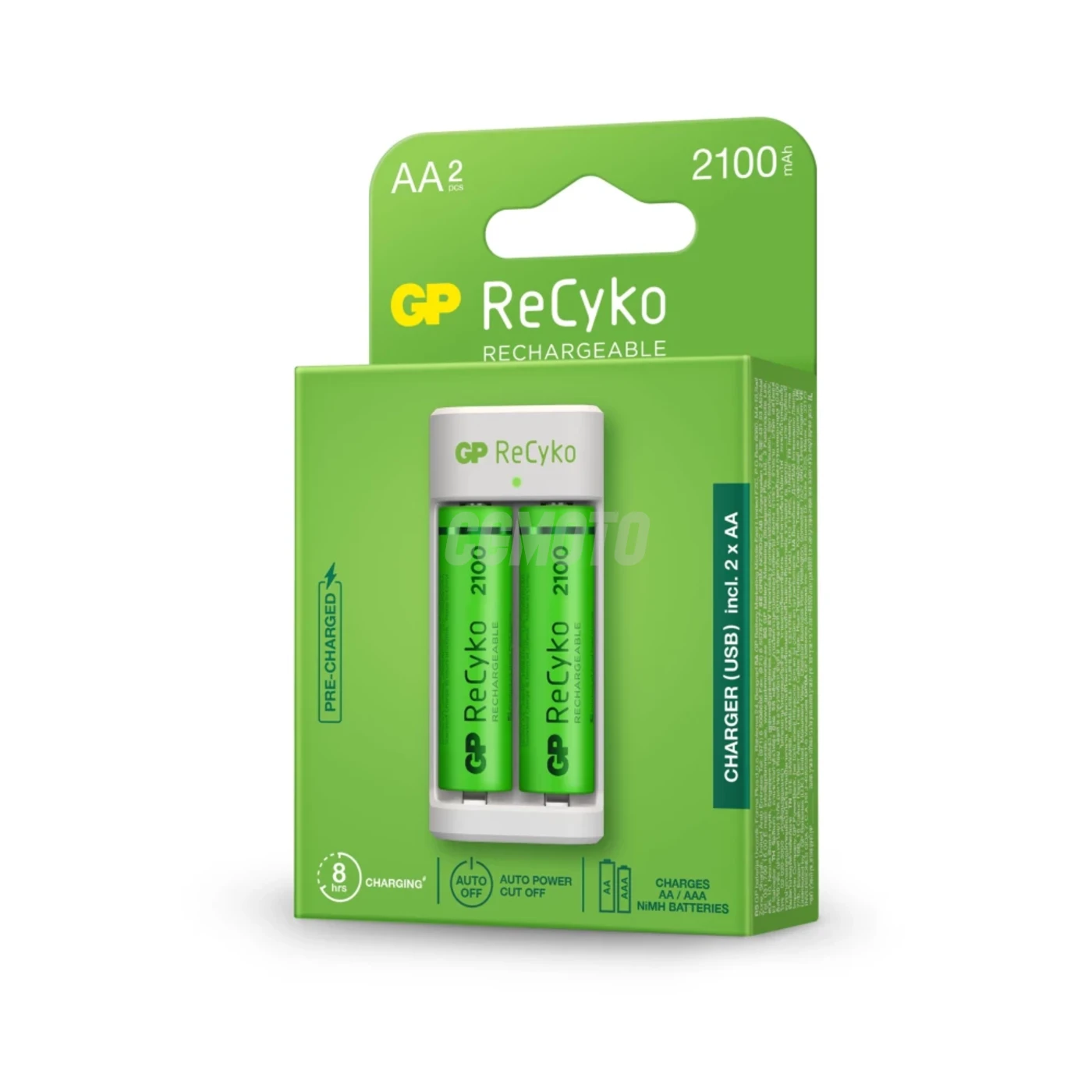 Carregador clássico GP E211 + 2 pilhas NiMH AA 2100 mAh