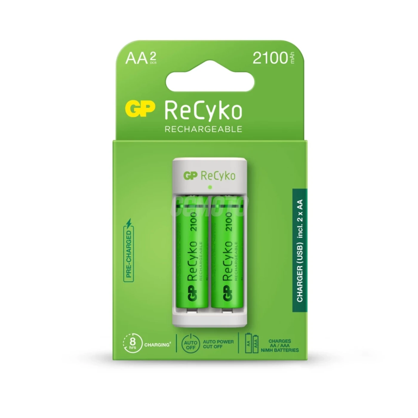 Carregador clássico GP E211 + 2 pilhas NiMH AA 2100 mAh