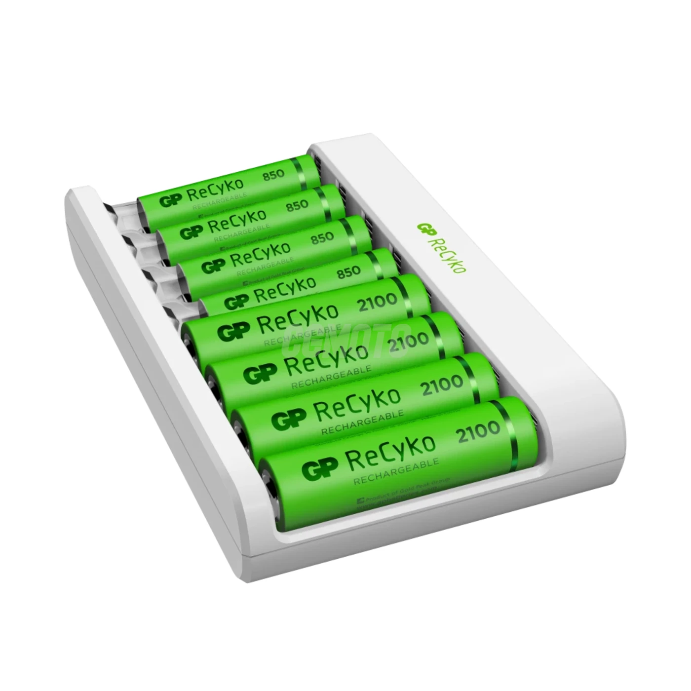 Carregador clássico GP E811 + 8 pilhas NiMH 4xAA 2100mAh + 4xAAA 850mah