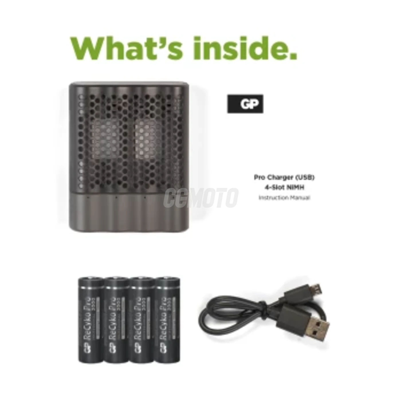 Carregador rápido USB GP P461  + 4 pilhas NiMH AA 2000 mAh Pro