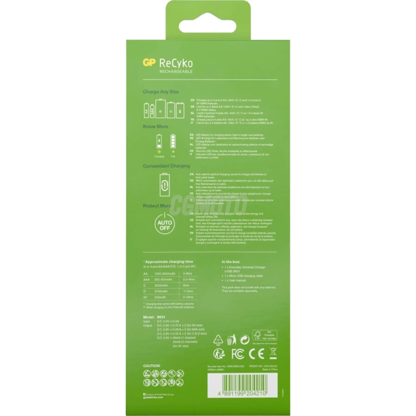 Carregador universal GP B631 Recharge : AA / AAA / C / D / 9V NiMH - pilhas não incluídas