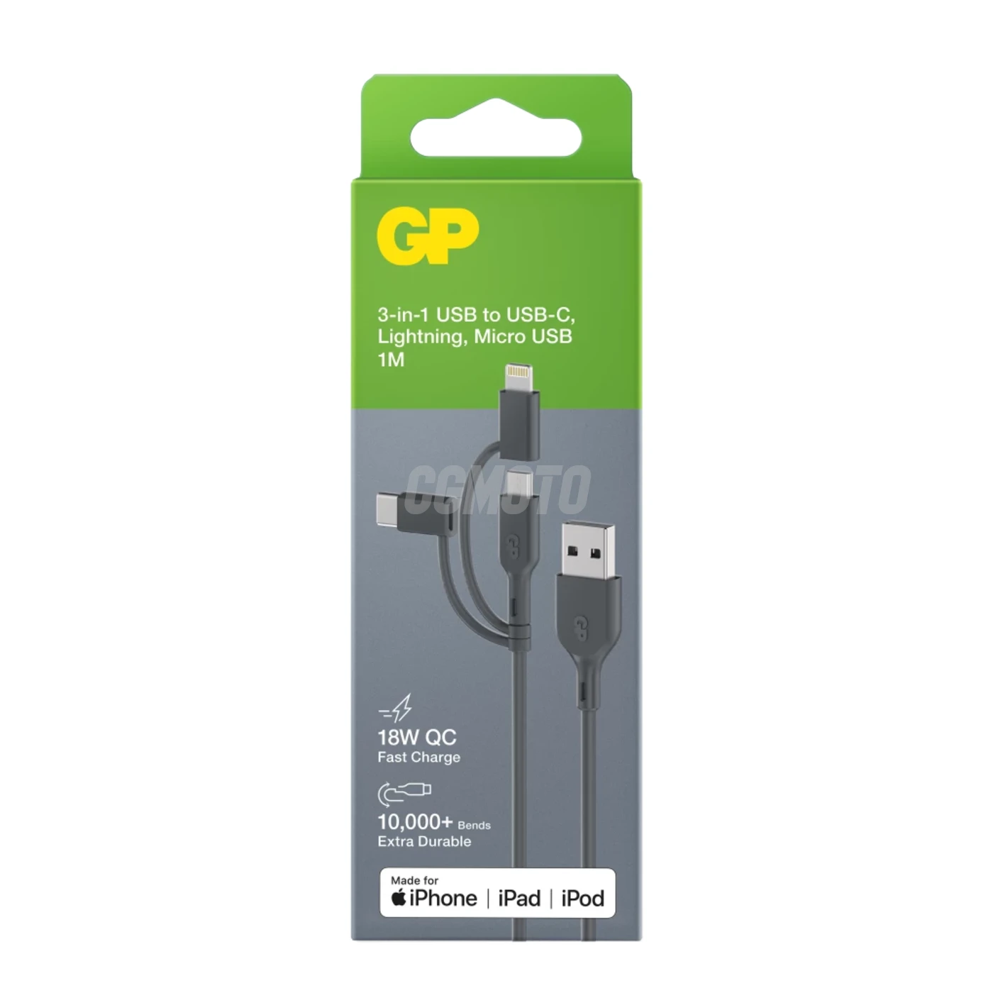 Essentials 1m 3-in-1 USB-A to Lightning/USB-C/Micro-USB-A
