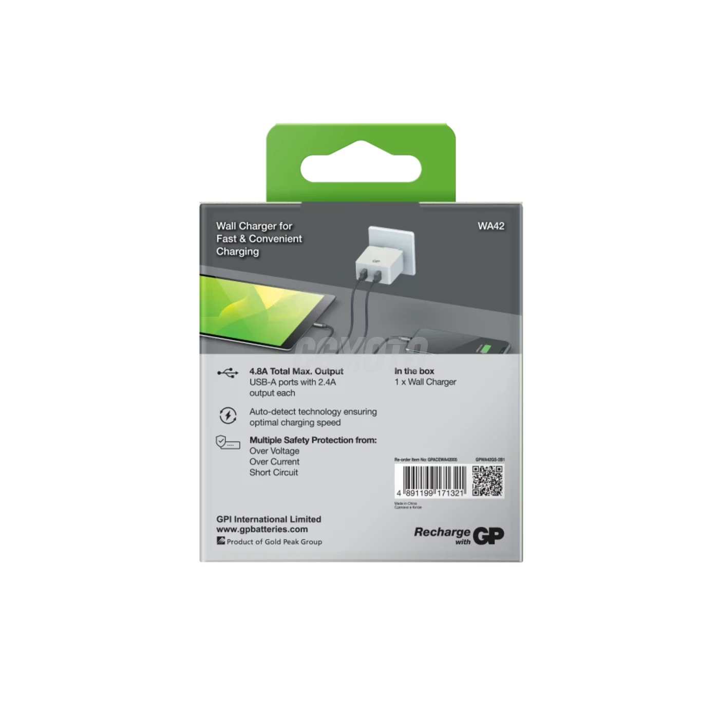 GP Carregador de rede USB WA42 4A x 2