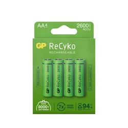 4 baterias recarregáveis NIMH AA 1,2 V Recyko 2600 mAh