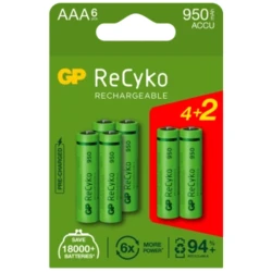 6 baterias recarregáveis NIMH AAA 1,2 V Recyko 950 mAh